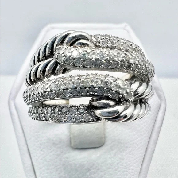 David Yurman Sterling Silver Double Loop Labyrinth Diamond Ring - Picture 10 of 15